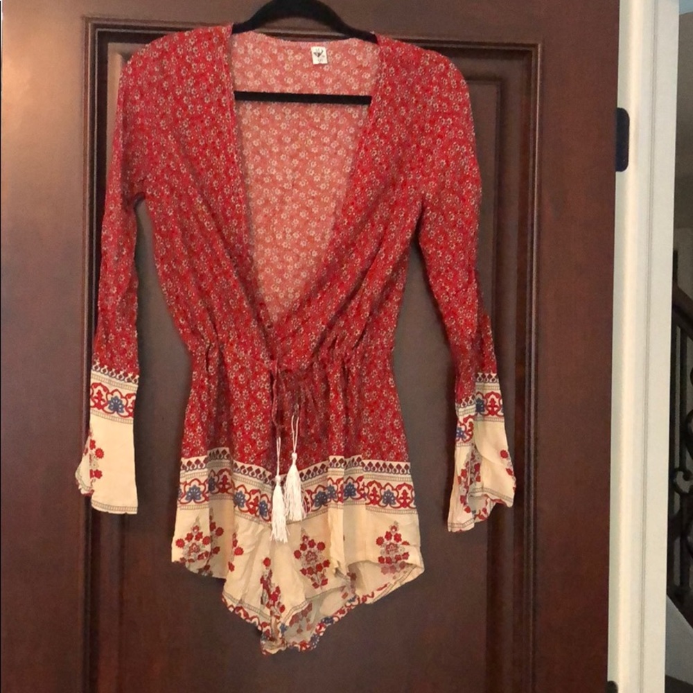 Red Cream and black flower romper